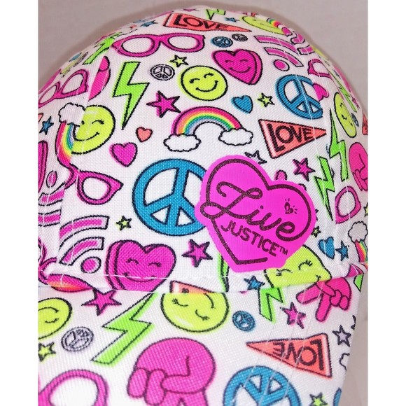 Justice Live Peace Love Girls Baseball Cap Hat Hook & Loop Adjustments OSFA - Picture 2 of 9